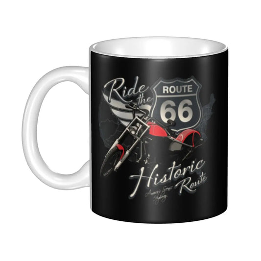 Route 66 Biker Mug – Vintage Motorcycle Ceramic Coffee Cup