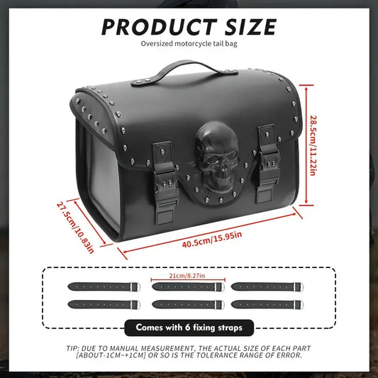32L PU Leather Motorcycle Tail Saddle Bag – 3D Skull Design | Waterproof Universal Fit
