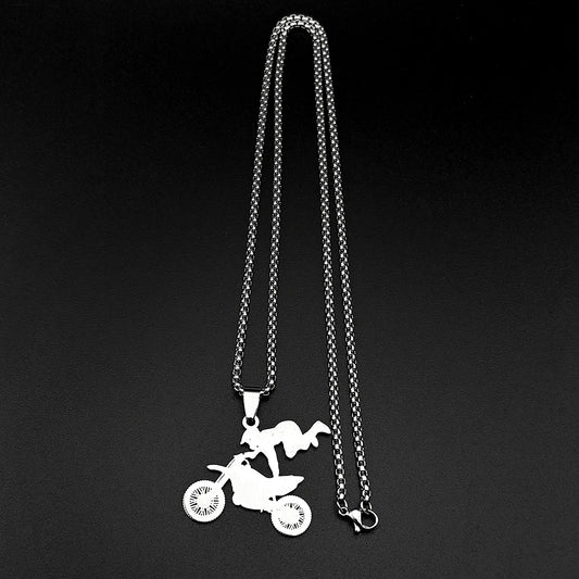 Motocross Rider Pendant Necklace – Stainless Steel Dirt Bike Jewelry
