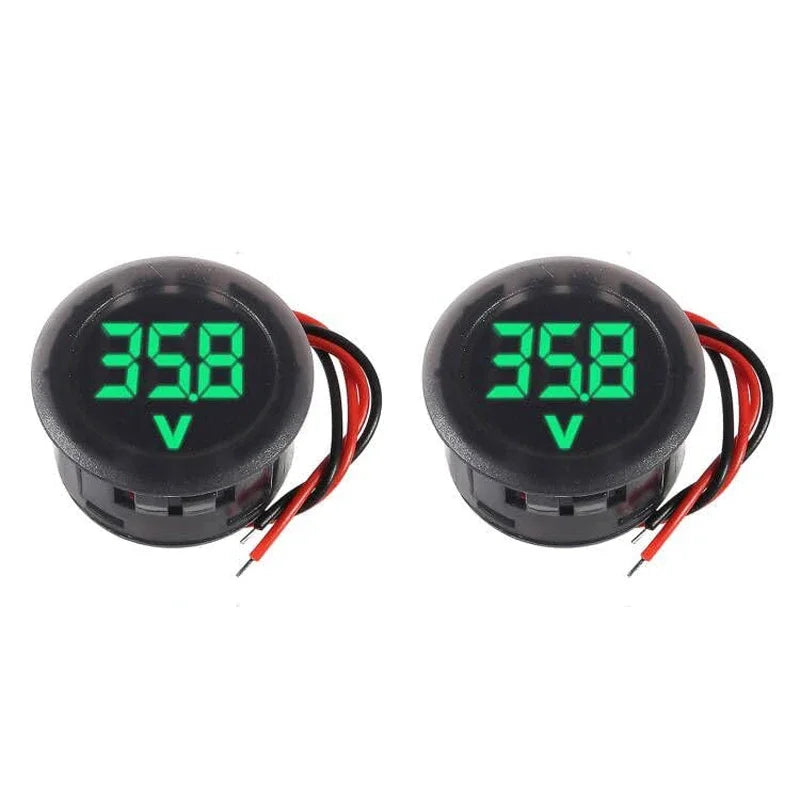 مقياس فولت رقمي دائري LED، عبوة من قطعتين، تيار مستمر 4-100V – مقياس جهد للوحة