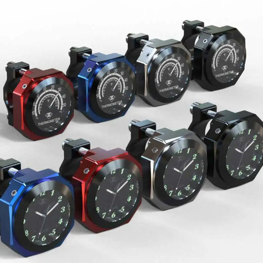 Motorcycle Handlebar Clock & Thermometer — IPX7 Waterproof Luminous