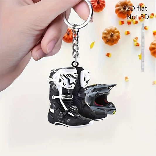 Motocross Keychain Set – 2PCS Flat Acrylic Helmet & Boot Keyrings