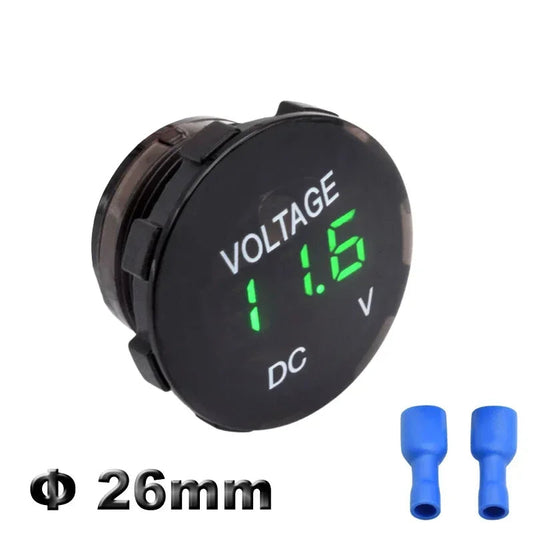 Round LED Digital Voltmeter DC 12V 24V – Panel Voltage Gauge 26mm