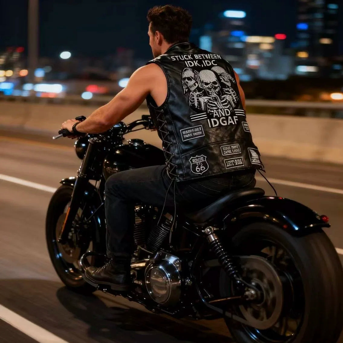Punk Biker Vest – Skull Patch Embroidered Motorcycle Waistcoat