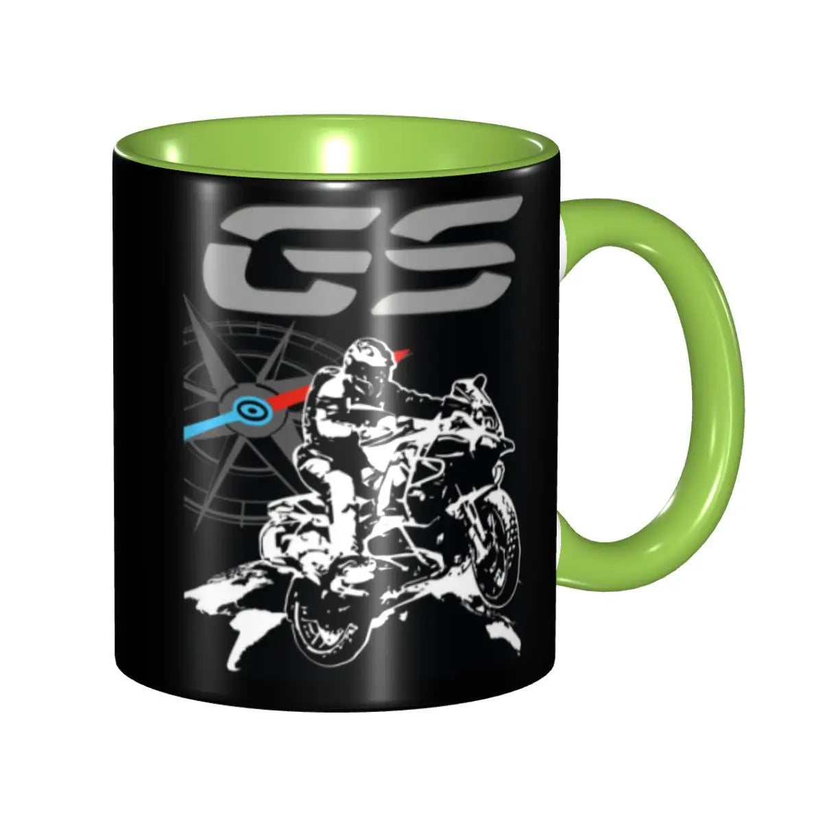 Adventure Motorcycle Ceramic Coffee Mug | Two-Tone Compass Rider Gift