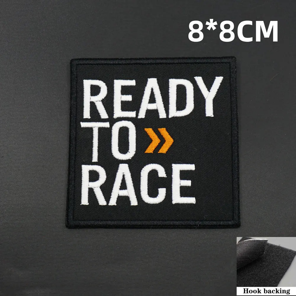 Ready to Race Embroidered Motorcycle Patch — Iron-On or Hook Backing