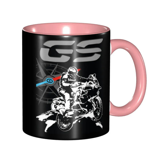Adventure Motorcycle Ceramic Coffee Mug | Two-Tone Compass Rider Gift