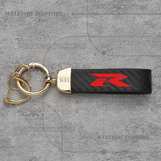 Carbon Fiber Leather Motorcycle Keychain – GSX-R GSX-S Key Ring
