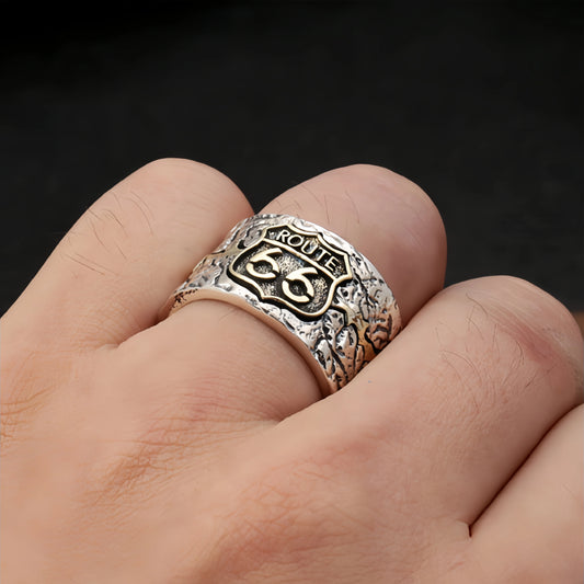 Route 66 Adjustable Open Ring — Silver-Plated Punk Biker