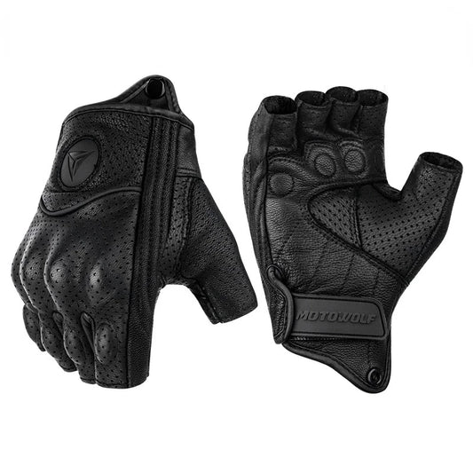 Half-Finger Motorcycle Gloves – Leather Touch Screen Riding Gloves