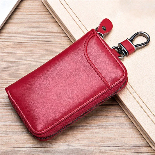 Leather Car Key Case Organizer Pouch – Zipper Key Wallet