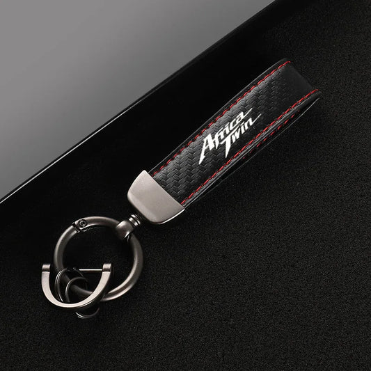 Carbon Fiber Leather Motorcycle Keychain – Red & Black