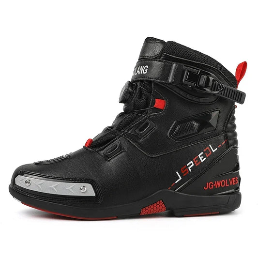 Men's Leather Motorcycle Ankle Boots – Breathable Anti-Slip Riding Shoes