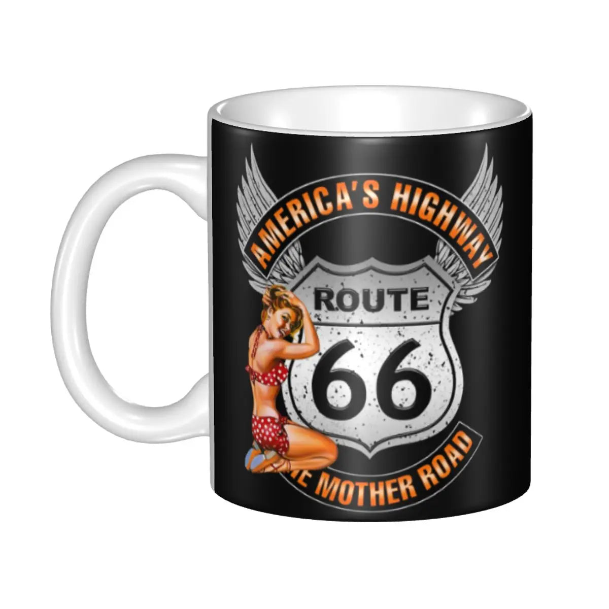Route 66 Biker Mug – Vintage Motorcycle Ceramic Coffee Cup