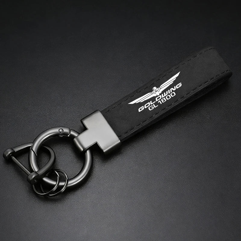 Suede Motorcycle Keychain — T-Bar Horseshoe Buckle Key Ring