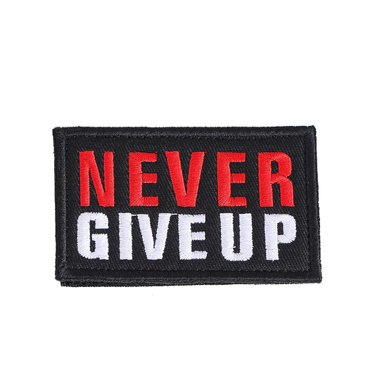 "Never Give Up" Biker Embroidered Hook & Loop Patch – Set of 2