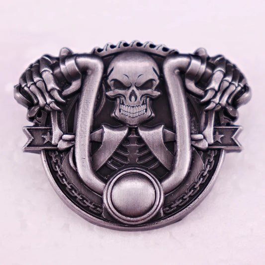 Skull Skeleton Horseshoe Enamel Pin – Punk Biker Brooch Badge