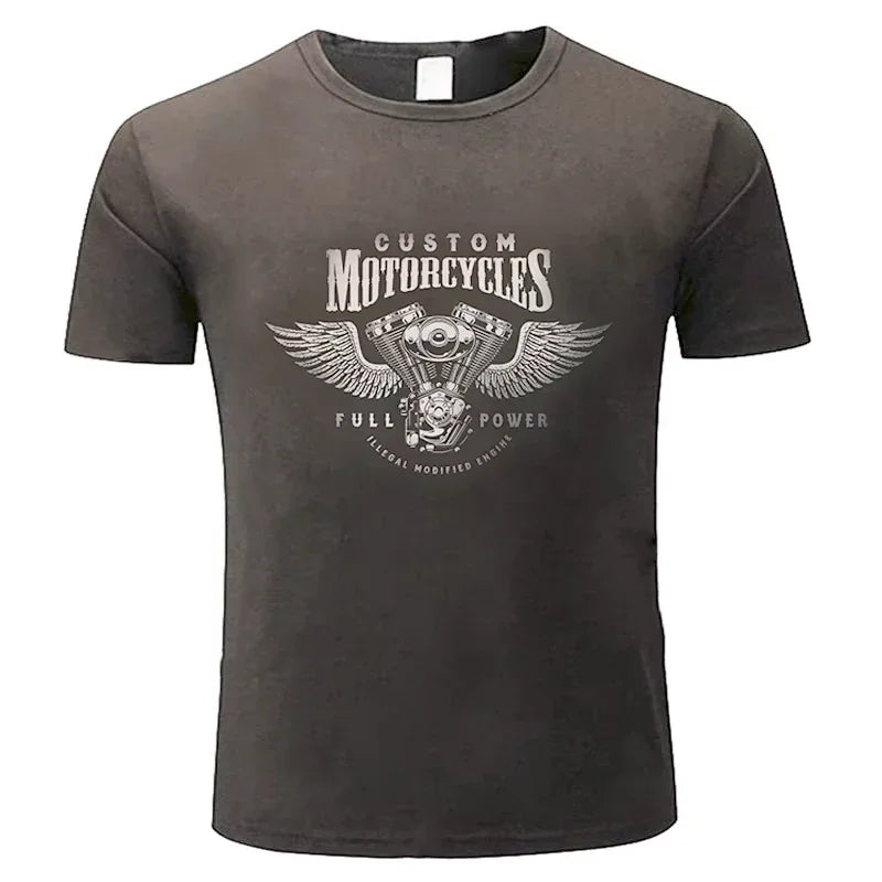 Custom Motorcycles Full Power Graphic T-Shirt – Winged V-Twin Engine Tee