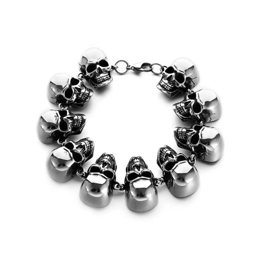 Full Skull Chain Bracelet – Gothic Biker Jewelry | Silver Alloy | 23 cm