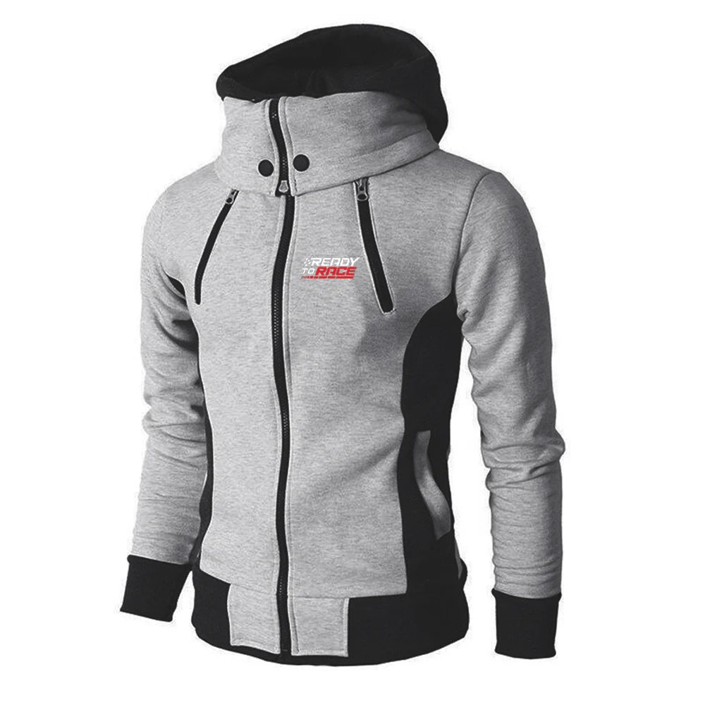 Motocross Zip Hoodie – Tri-Color Cotton Rider Jacket for Spring & Autumn