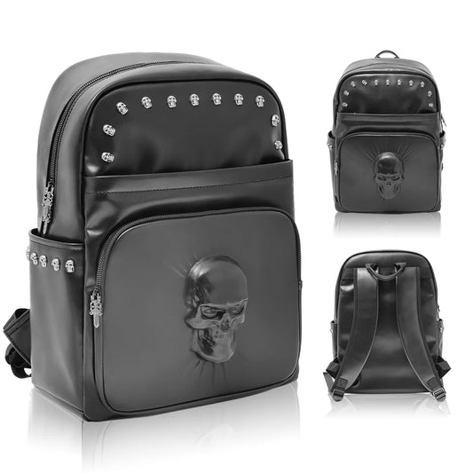 3D Skull Motorcycle Backpack – Waterproof PU Leather