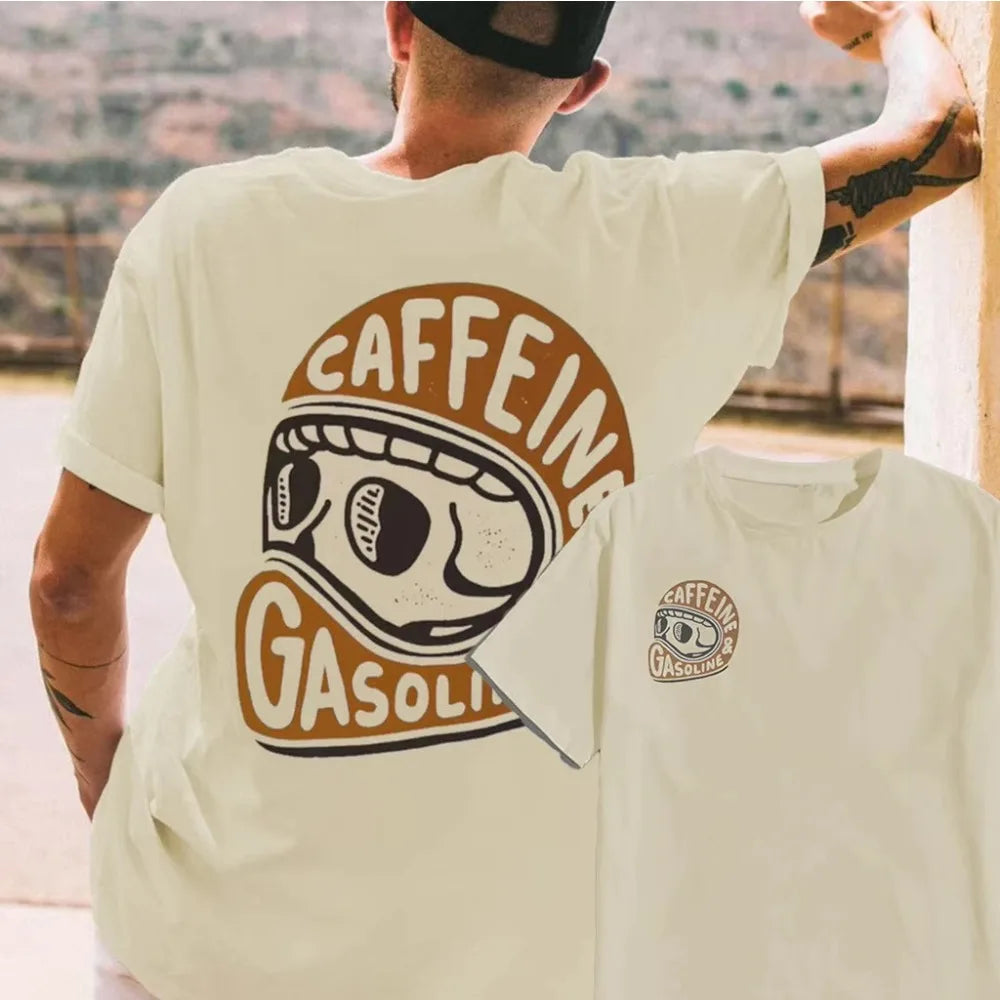 Caffeine & Gasoline Skull Helmet Graphic T-Shirt – Moto Culture Tee