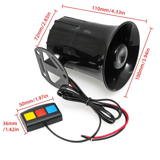 12V 3-Tone Siren Horn with Wired Controller – 105dB Loud Speaker for Motorcycle & Car