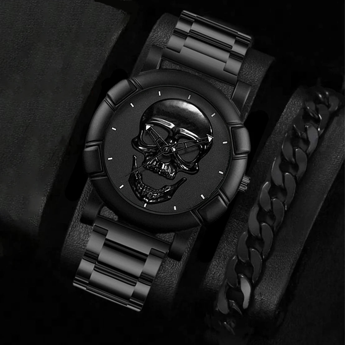 Skull Quartz Watch – Alloy Case with Optional Matching Bracelet