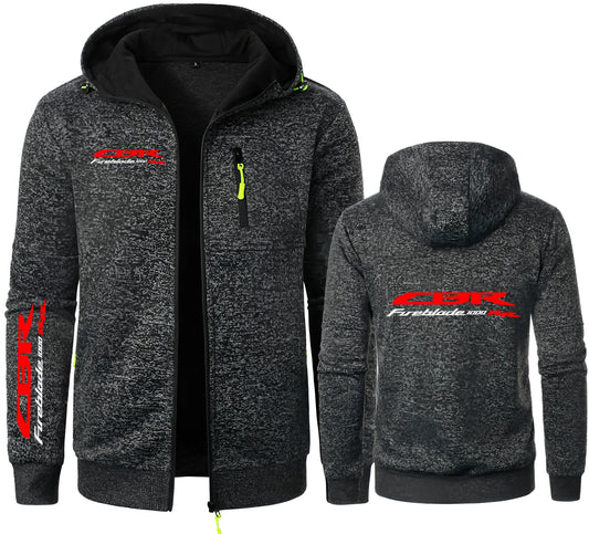 Men's Moto Graphic Fleece Hoodie – Full-Zip Biker Sweatshirt Jacket