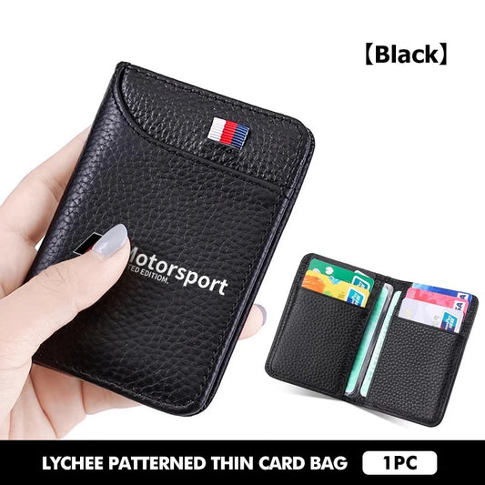 Motorsport Slim Leather Card Wallet – Lychee Pattern Driver License Purse