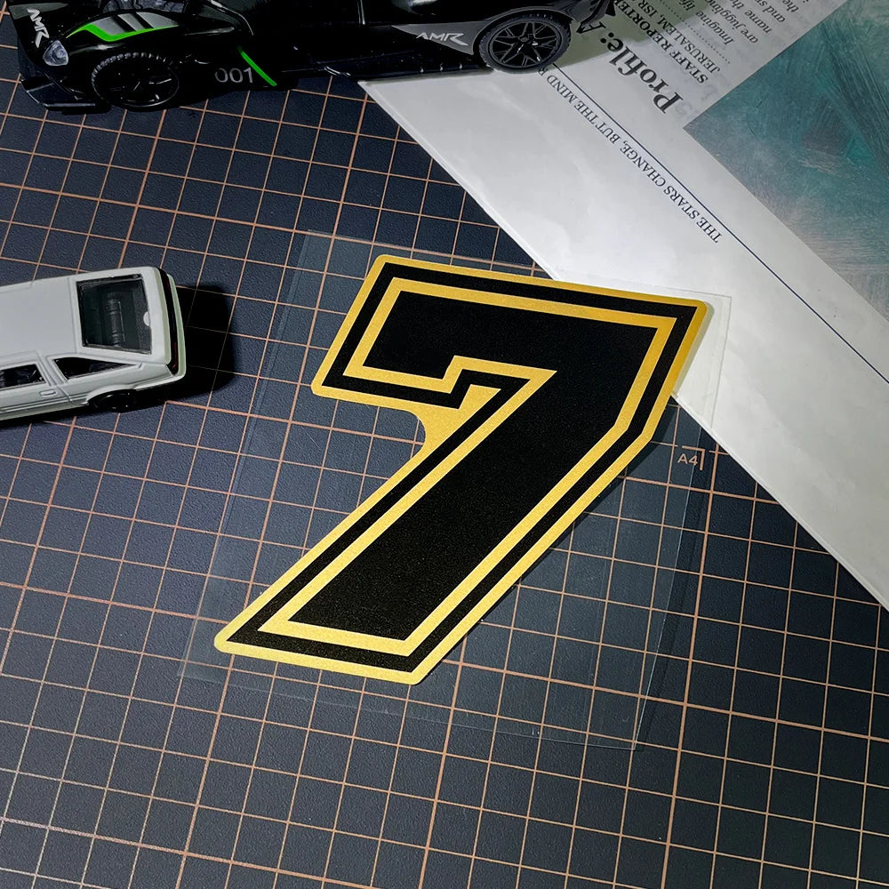 Gold Arabic Numeral Motorcycle Sticker – Vinyl Decal 10cm