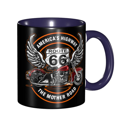 Route 66 Motorcycle Ceramic Coffee Mug | America's Highway Biker Gift