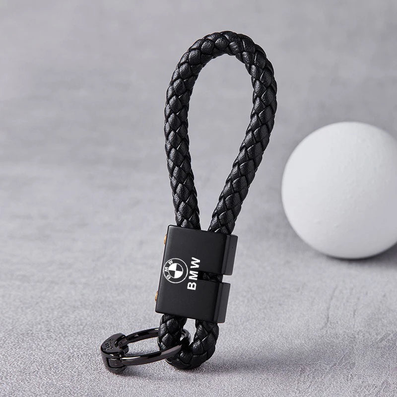 Braided Leather Rope Keychain – Premium Zinc Alloy Car Key Ring