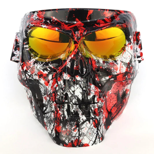 Skull Motorcycle Face Mask with Detachable Goggles – Open Face Helmet