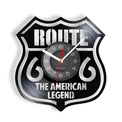 Route 66 Vinyl Record Wall Clock – Laser-Cut Highway Shield with Optional LED Backlight