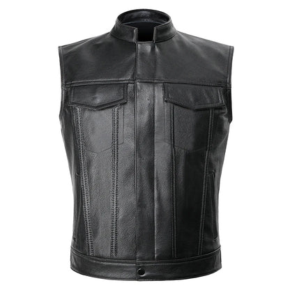 Gilet in pelle da motociclista punk da uomo – gilet da moto con teschio ricamato