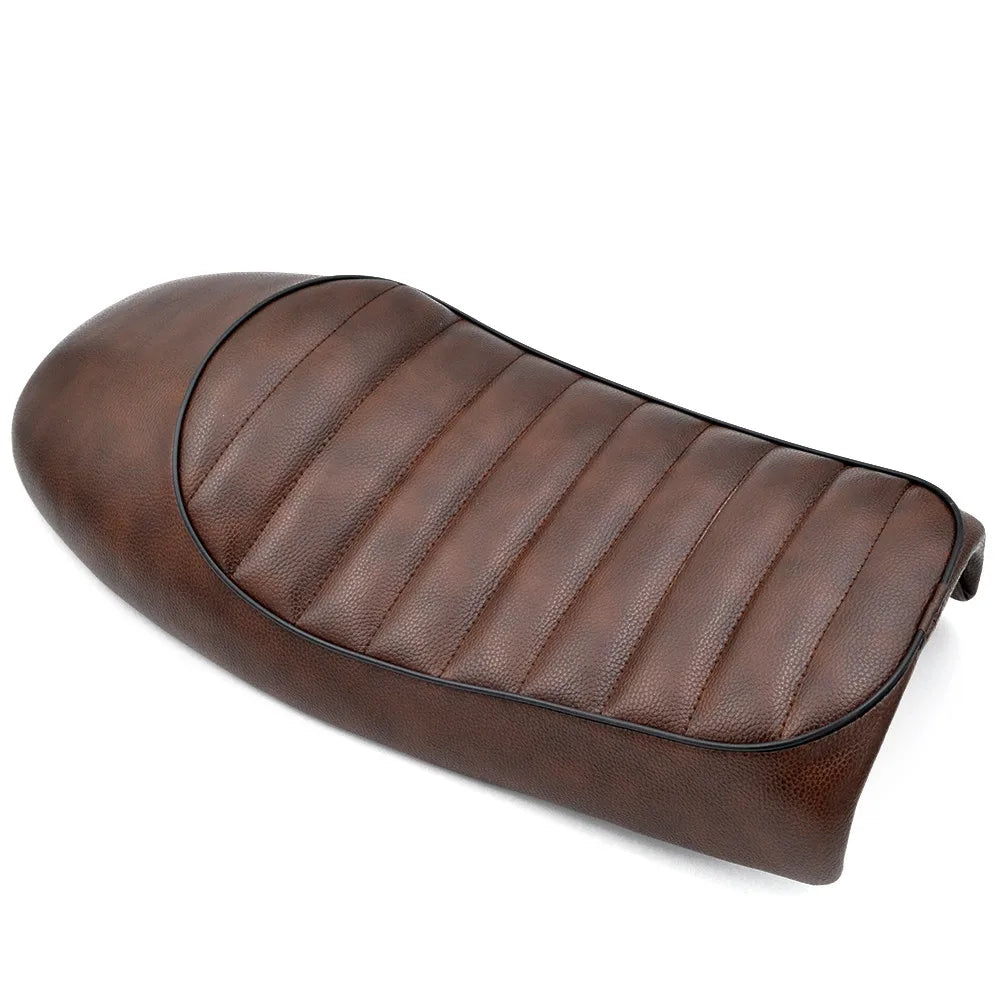 Cafe Racer Vintage Hump Motorcycle Seat – Leatherette Retro Saddle, Black & Coffee