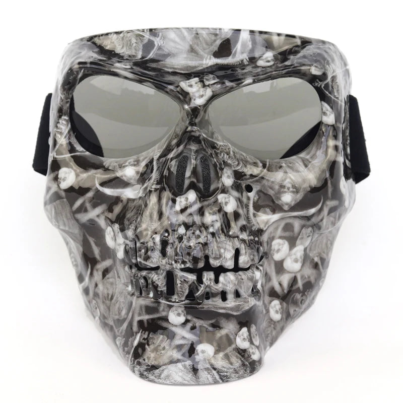 Skull Motorcycle Face Mask with Detachable Goggles – Open Face Helmet