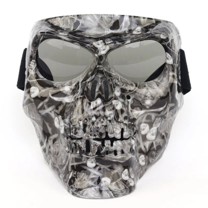 Skull Motorcycle Face Mask with Detachable Goggles – Open Face Helmet