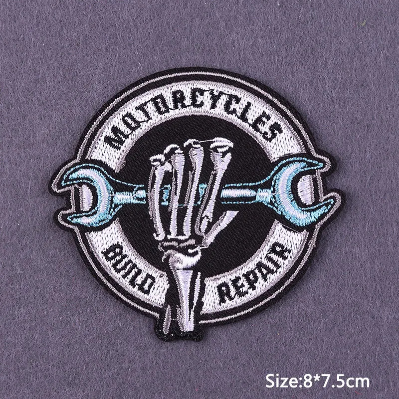 Punk Skull Iron-On Embroidered Patch – Motorcycle Jacket & Clothing Badge