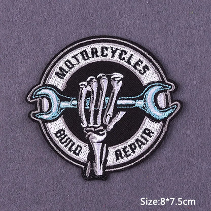 Punk Skull Iron-On Embroidered Patch – Motorcycle Jacket & Clothing Badge