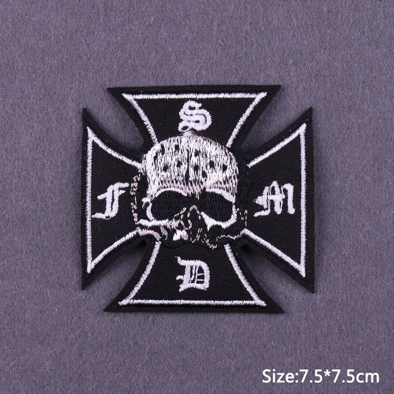 Punk Skull Iron-On Embroidered Patch – Motorcycle Jacket & Clothing Badge