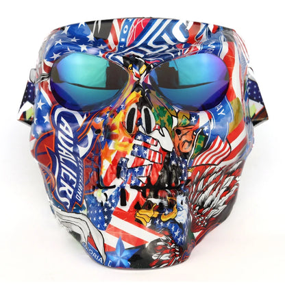 Skull Motorcycle Face Mask with Detachable Goggles – Open Face Helmet