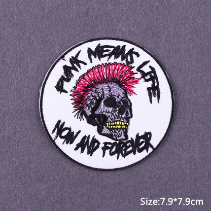 Punk Skull Iron-On Embroidered Patch – Motorcycle Jacket & Clothing Badge