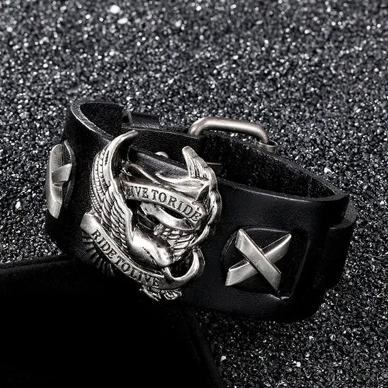 Punk Eagle Leather Bracelet for Men – Rider Style