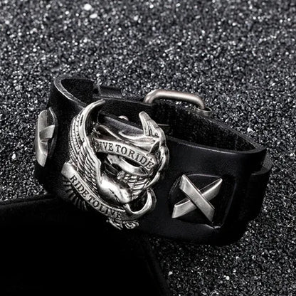 Punk Eagle Leather Bracelet for Men – Rider Style
