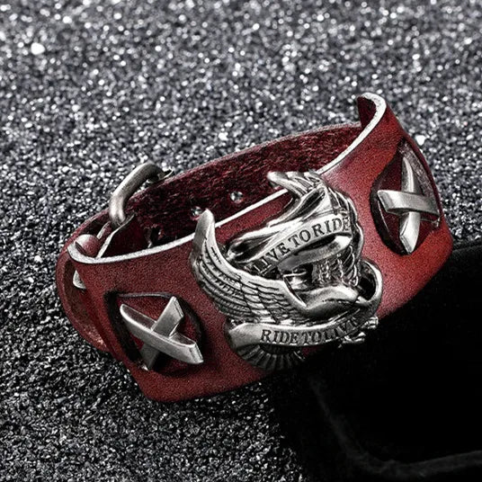 Punk Eagle Leather Bracelet for Men – Rider Style