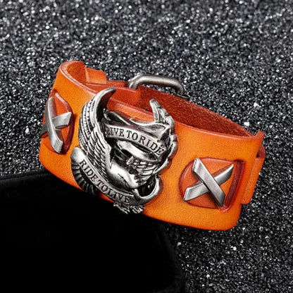 Punk Eagle Leather Bracelet for Men – Rider Style