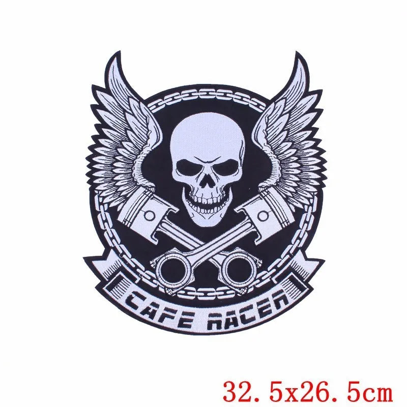 Punk Skull Large Embroidered Biker Patch – Big Wings Back Badge for Jacket