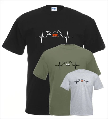 Motorcycle Heartbeat Print Men's T-Shirt – Biker Short Sleeve Tee